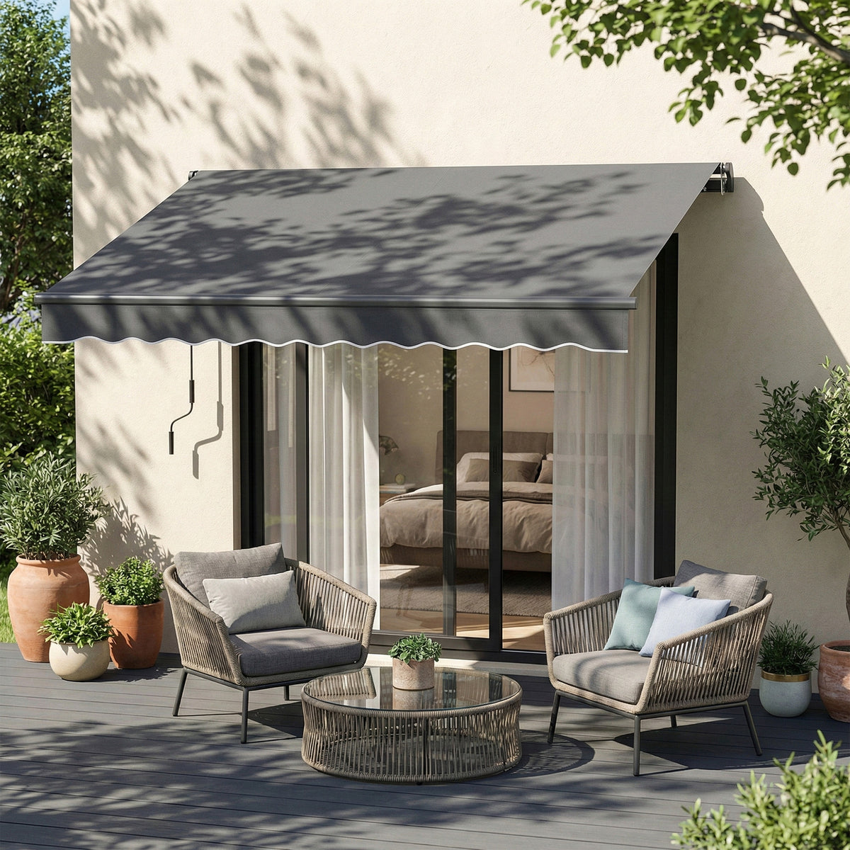 Outsunny Gelenkarmmarkise Markise 350 x 300cm Gelenkmarkise inkl Kurbel & Wandhalterung, Winkel – Produktabbildung 2