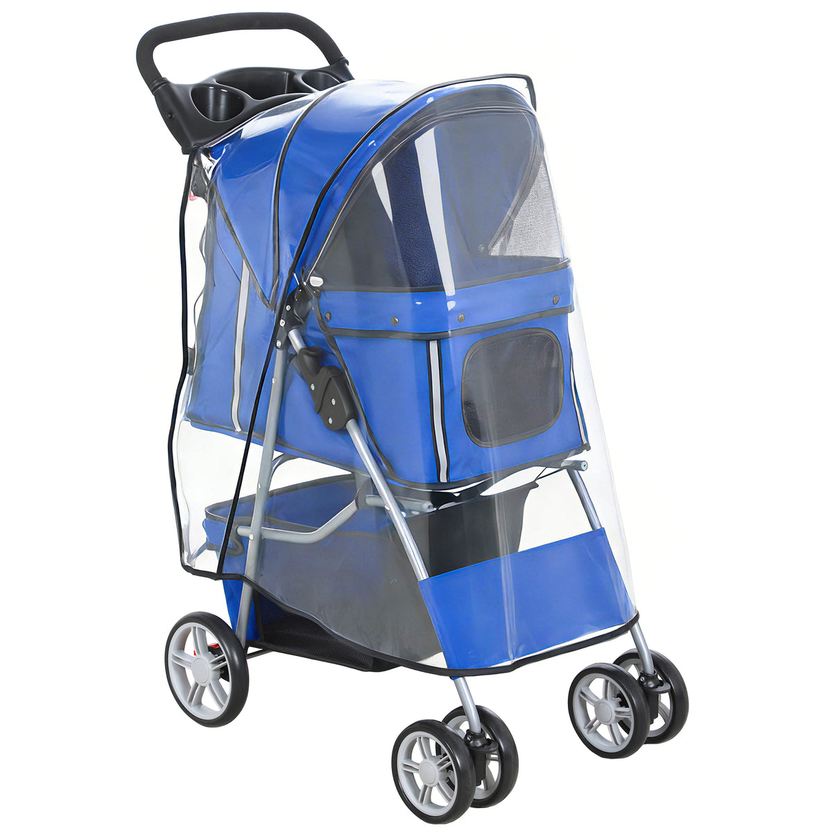 PawHut Hundewagen Hundebuggy Faltbar Katzenwagen bis 10kg mit Regenschutz Reflektorstreifen Aufbewahrungskorb
