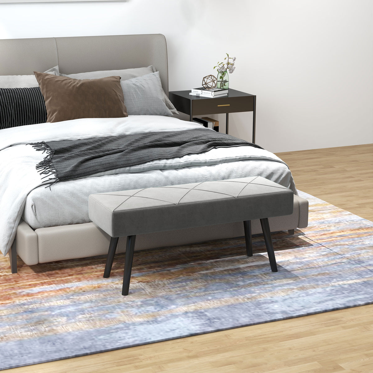 HOMCOM Sitzbank Polsterbank Bettbank, Samtoptik, 100 x 36 x 45 cm, Grau – Produktabbildung 2