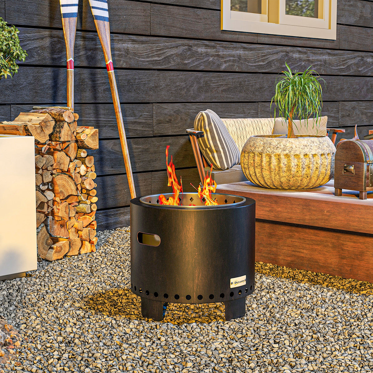 Outsunny Feuerschale Feuerstelle Feuertonne, wetterbeständig, 45 x 45 x 42 cm, Schwarz + Bronze – Produktabbildung 2