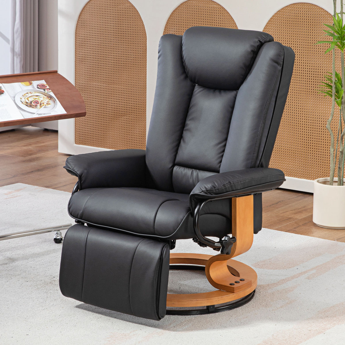 HOMCOM Relaxsessel mit Liegefunktion, drehbar, bis 150 kg, Kunstlederbezug, Stahlrahmen, Schwarz – Produktabbildung 2