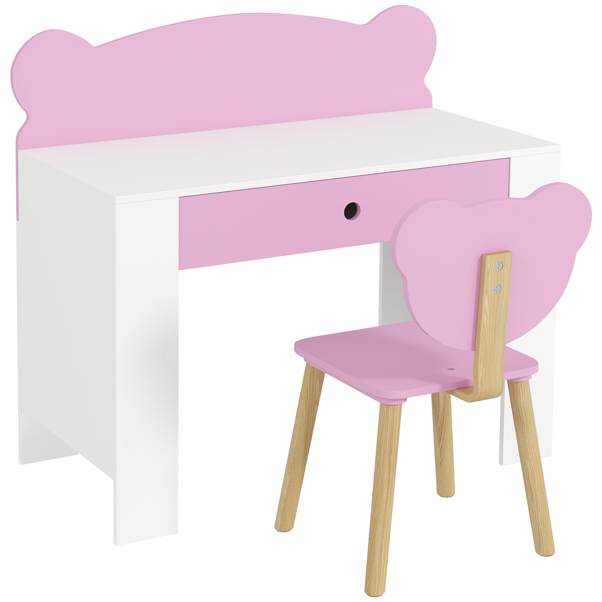 Schreibtisch-Set für Kinder, Arbeitstisch und Stuhl mit Bärenform, Schublade, zum Schreiben und Basteln, 3-8