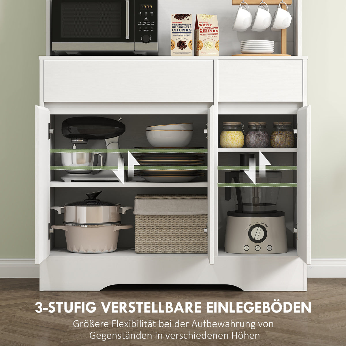HOMCOM Küchenschrank mit offener Arbeitsfläche, 6 Schranktüren, 2 Schubladen, verstellbare Regale – Produktabbildung 5