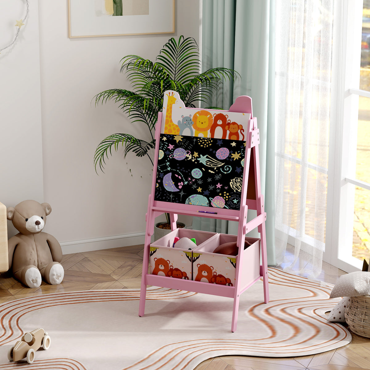 2-in-1 Kindermalstaffelei mit Whiteboard, Kreidetafel, Aufbewahrungsboxen, für Kinder im Alter von 3-8 – Produktabbildung 2
