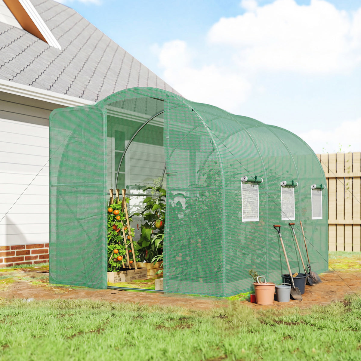 Outsunny Gewächshaus 3 x 2 x 2 m Foliengewächshaus mit Abschließbar Anschlag-Tür 6 Rollbar Netzfenster – Produktabbildung 2