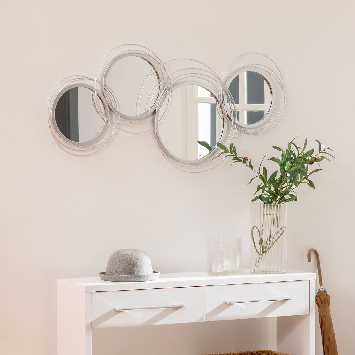 HOMCOM Spiegel-Set für Wanddekoration, Wandschmuck mit 4 runden Spiegeln, Wandspiegel, Flurspiegel,107 x – Produktabbildung 2