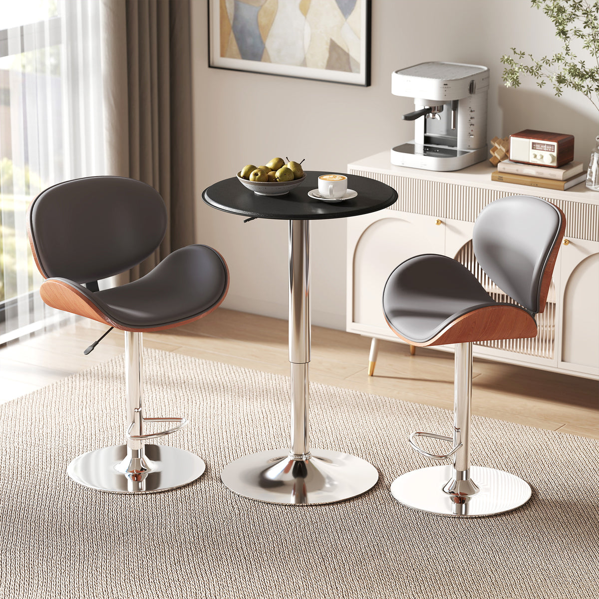 HOMCOM Bartisch, höhenverstellbar, Kunstlederbezug, Vintage-Design, Schwarz + Silber – Produktabbildung 2