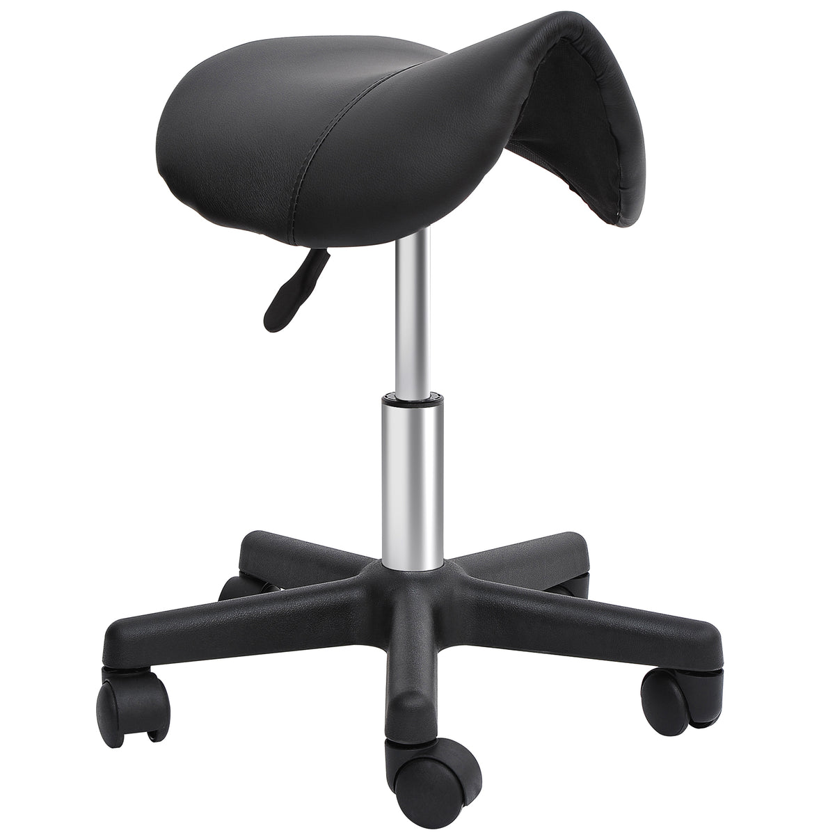 HOMCOM Rollhocker, sattelförmiger Sitz, höhenverstellbar, um 360° drehbar, Kunstleder, schwarz, 35 x 38 x