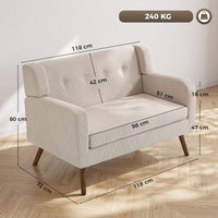 HOMCOM 2 Sitzer 118 cm Couch mit Cord-Optik, Knopfheftung Bequeme Modernes Polstersofa mit Holzbeinen – Produktabbildung 3