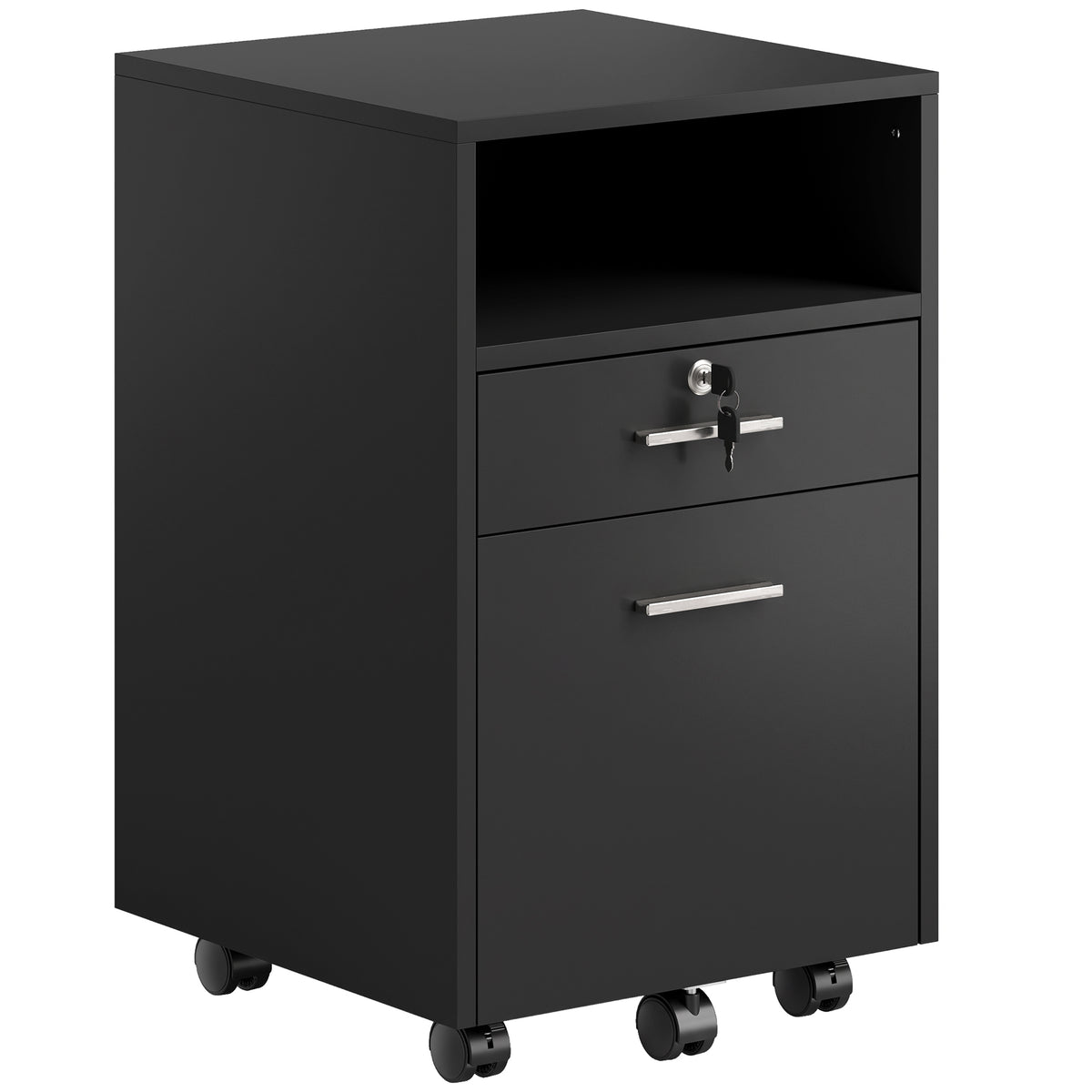 Vinsetto Büroschrank Rollcontainer, 2 Schubladen, eine Schublade abschließbar, 5 Rollen, Schwarz, 40 x 40 x