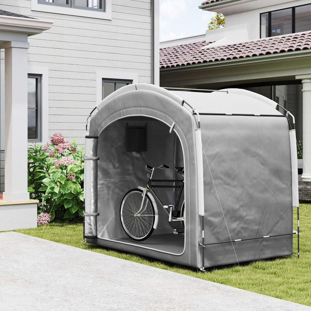 Outsunny Fahrradgaragenzelt tragbare Fahrradabdeckung für 3-4 Fahrräder mit 2 Seitentaschen 205 x 140 x – Produktabbildung 2