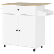 HOMCOM Küchenwagen mit Schublade, Schrankfach, Handtuchstange, 106 x 42 x 87 cm, Weiß/Eiche