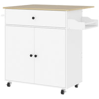 HOMCOM Küchenwagen mit Schublade, Schrankfach, Handtuchstange, 106 x 42 x 87 cm, Weiß/Eiche