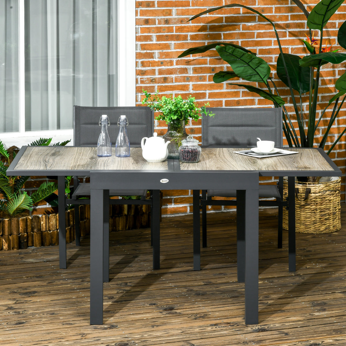 Outsunny Gartentisch, ausziehbar, pflegeleicht, Aluminiumrahmen, Holzoptik, 160 x 80 x 75 cm – Produktabbildung 2