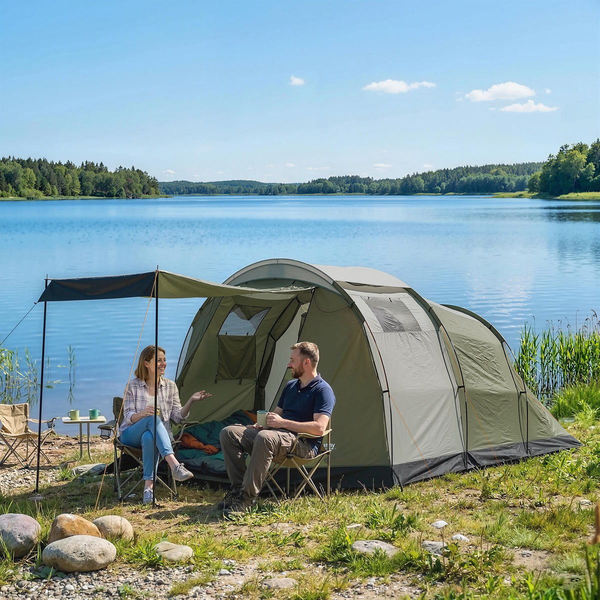 Outsunny Campingzelt für 3-4 Personen stabil 3000mm wasserdicht Familienzelt mit Schlafkabine Vorraum – Produktabbildung 2
