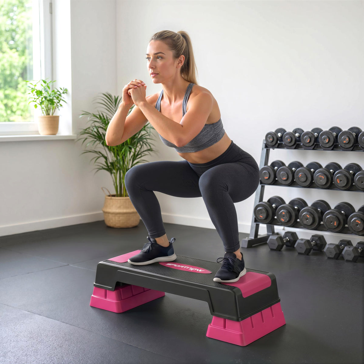Steppbrett höhenverstellbar Fitness Aerobic Stepper mit 3 Stufen (12/17,5/22,5 cm), Anti-Rutsch-Matte – Produktabbildung 2
