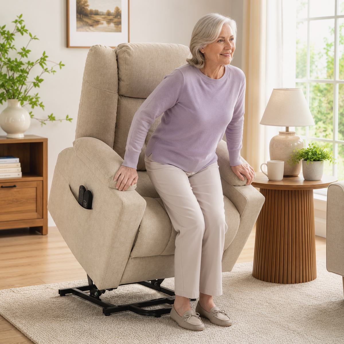 HOMCOM Elektrischer Aufstehsessel mit Vibrationsmassage und Wärmefunktion, Relaxsessel in Samtoptik mit – Produktabbildung 2