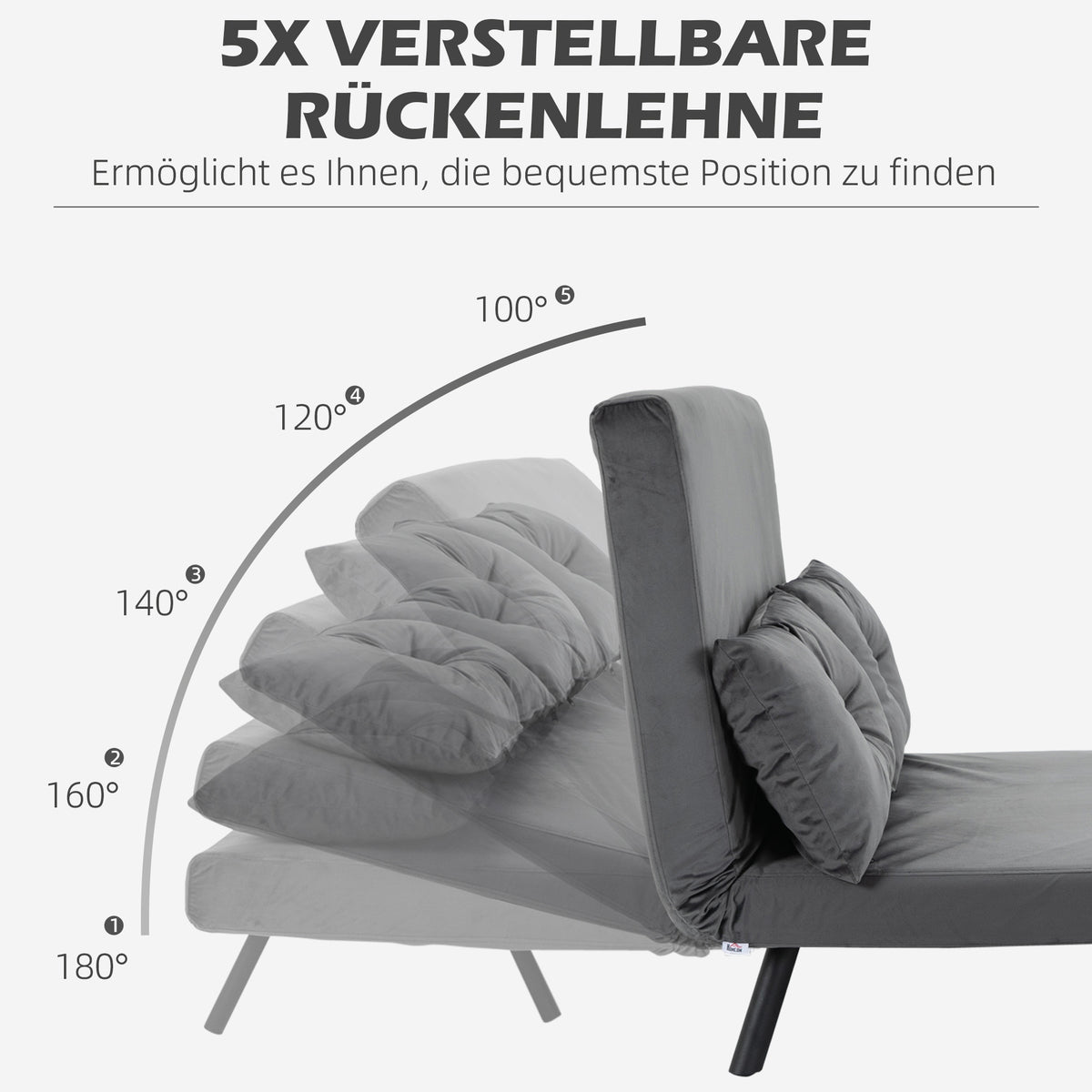 HOMCOM Schlafsofa 2er-Sofa Samtsofa, Schlaffunktion, inkl. 2 Kissen, Samtoptik, Natur + Dunkelgrau + – Produktabbildung 5