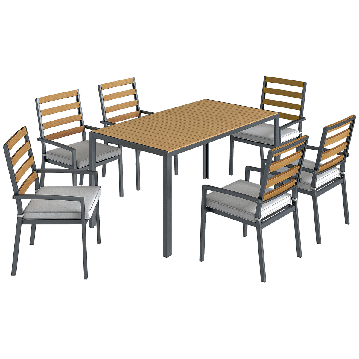 Outsunny Gartenessgruppe für 6 Personen Gartengarnitur mit 1 Esstisch, 6 Stühlen, Kissen für Terrasse