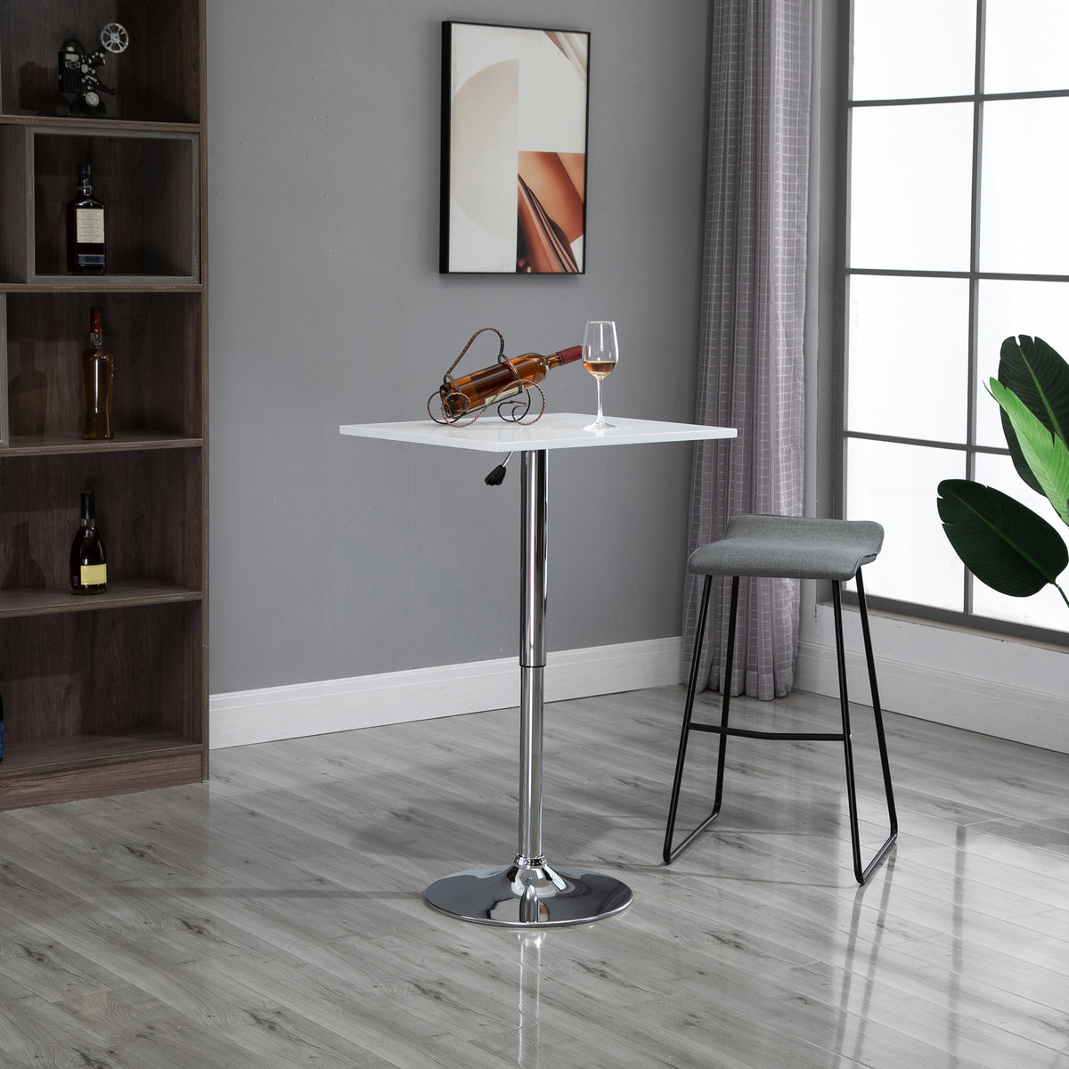 HOMCOM Höhenverstellbarer Bartisch, 360° drehbar, kratzfeste Füße, stabile Metallbasis, Weiß – Produktabbildung 2