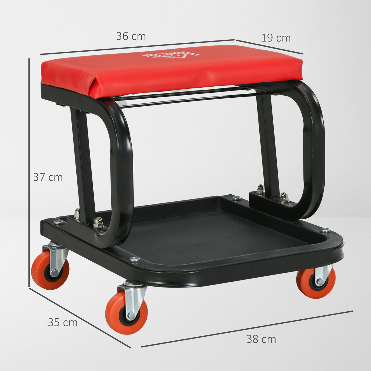 HOMCOM Werkstatthocker, robust & komfortabel, 38x35x37cm, Rot/Schwarz – Produktabbildung 3