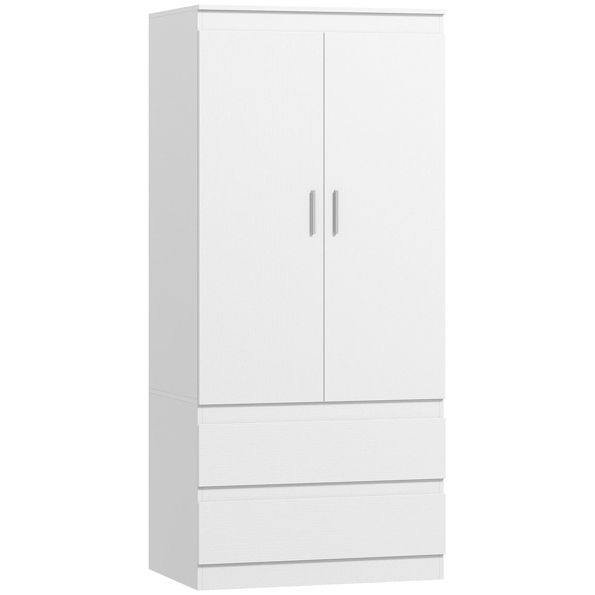 HOMCOM Schlafzimmer-Garderobe mit 2 Türen, 2 Schubladen, 3 Fächer, Holz, Weiß