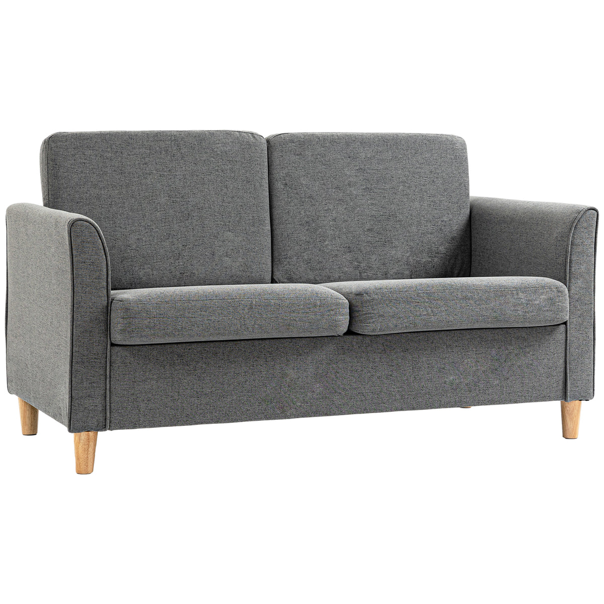 HOMCOM 2 Sitzer Sofa, Couch mit Holzbeine, Leinenoptik, Gepolsterter Polstersofa, Doppelsofa im Modern-Stil