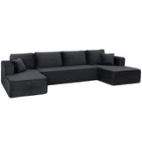 HOMCOM Modulares U-Sofa mit 2 Chaiselongues, Cord-Schlafsofa mit hochdichtem Schaumstoff und Federpolsterung
