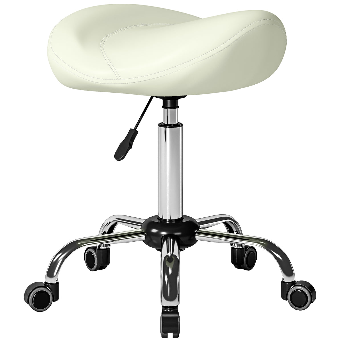 HOMCOM Sattelstuhl, höhenverstellbarer Rollstuhl mit PU-Leder für Massage, Spa, Klinik, Beauty und Tattoo
