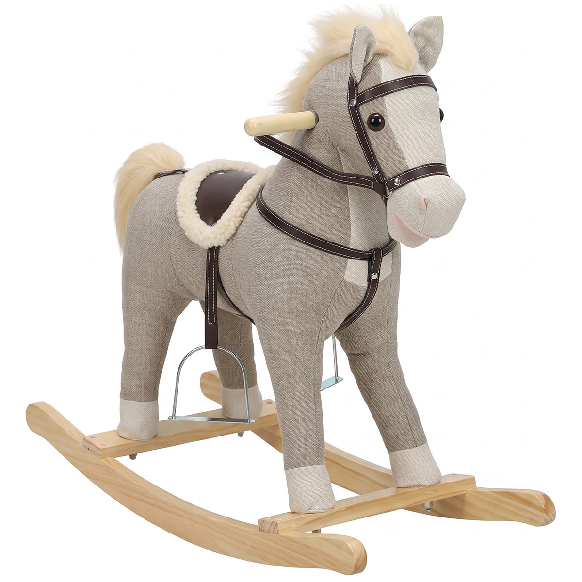 Schaukelpferd mit Sound und Sicherheitsgriffen, Reitpferd mit Holzgestell für Kleinkinder von 12–36 Monaten