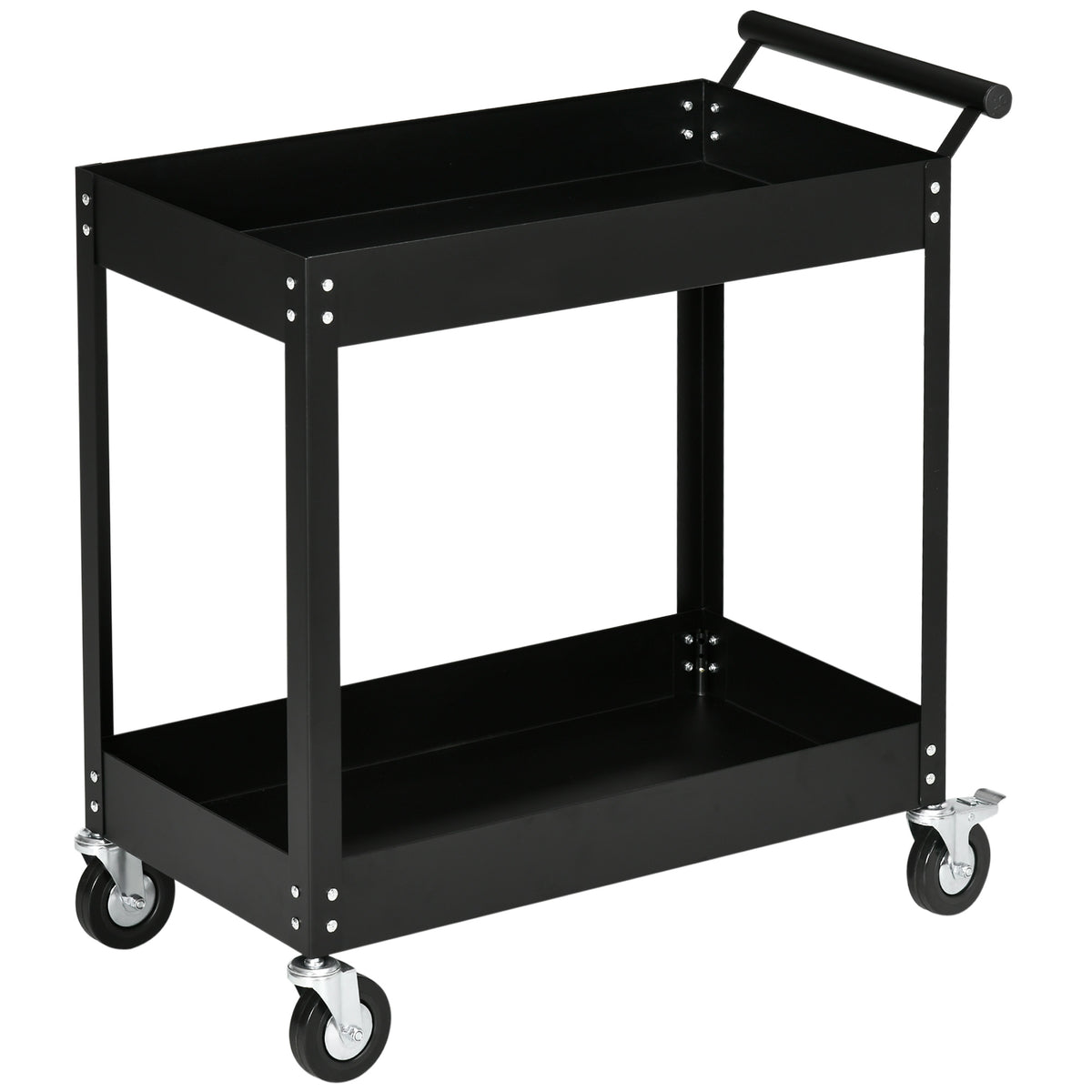 Werkstattwagen, 2 Etagen, Schubkarre, 4 Rollen, Stahl, bis 150 kg, 84,5 x 38 x 84 cm, Schwarz
