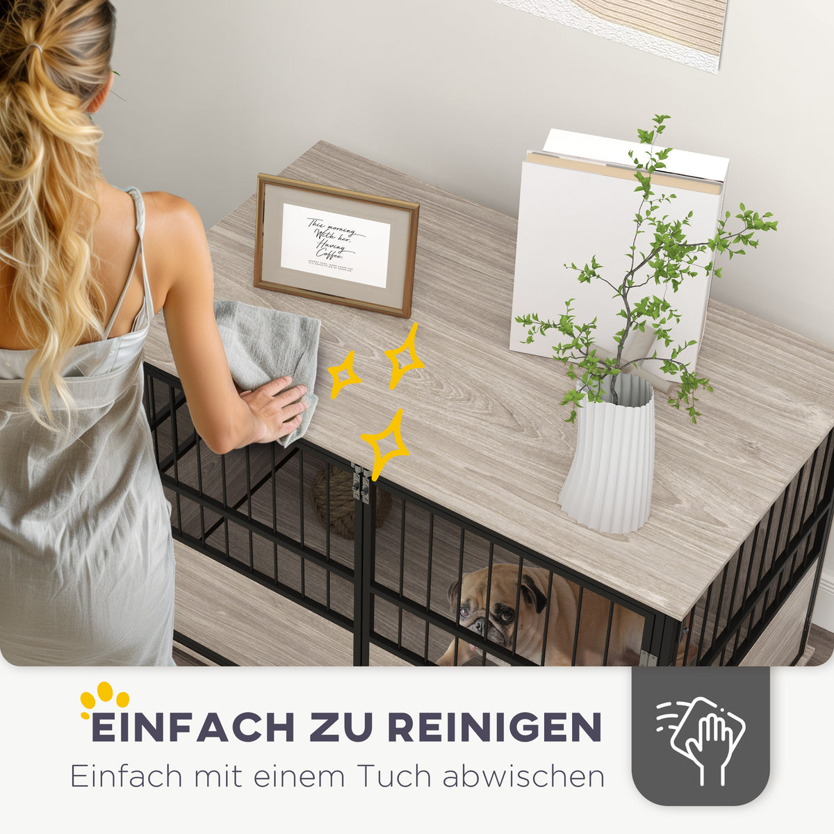 PawHut Hundebox, robust & stilvoll, 100x60x68cm, Walnussholz-Finish & Schwarz – Produktabbildung 7
