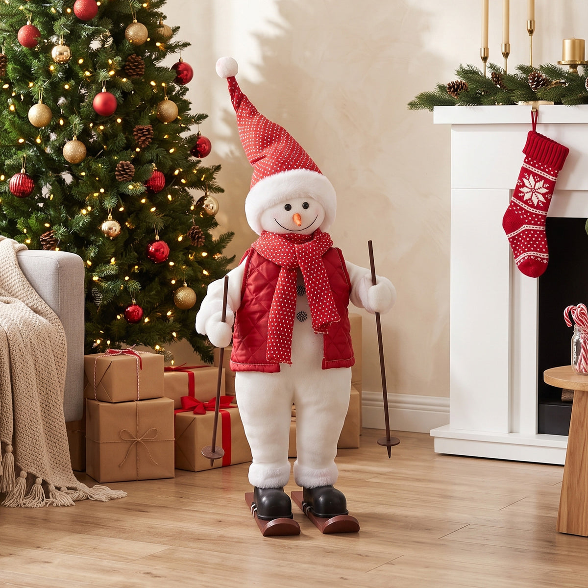 HOMCOM Singender Skifahrer-Weihnachtsmann, 65 cm, animierte Weihnachtsfigur mit Skiern, Stöcken und – Produktabbildung 2