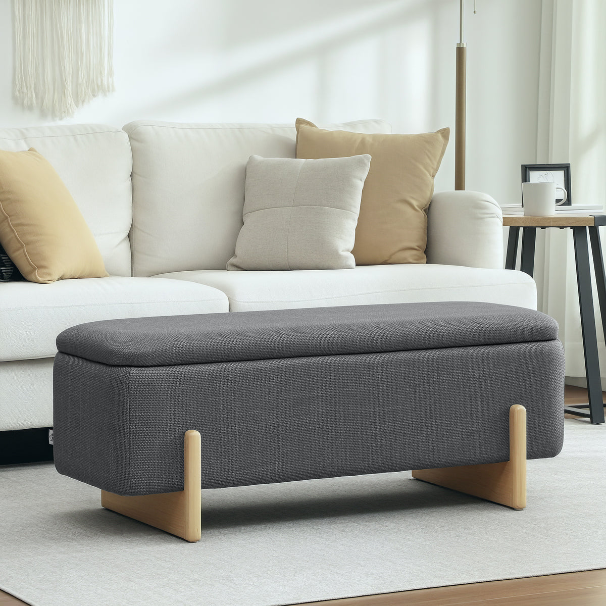HOMCOM Hocker mit Stauraum, Sitzbank mit Schaumstoffpolsterung, Leinenimitat, 111 x 44 x 44,5 cm – Produktabbildung 2