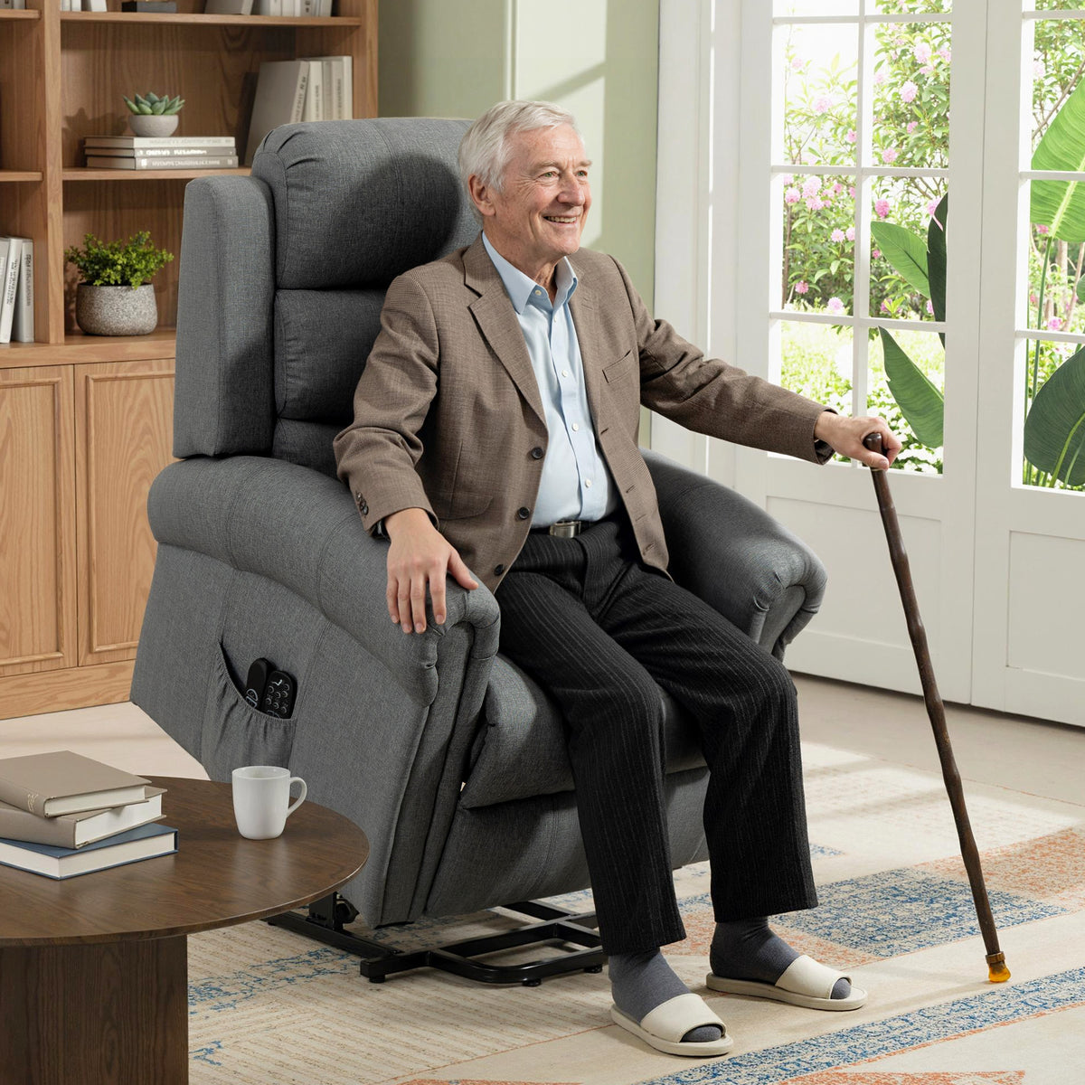 HOMCOM Massagesessel mit Aufstehhilfe, Relaxsessel, Vibrationsköpfe, mit Neigefunktion, Leinenoptik – Produktabbildung 2