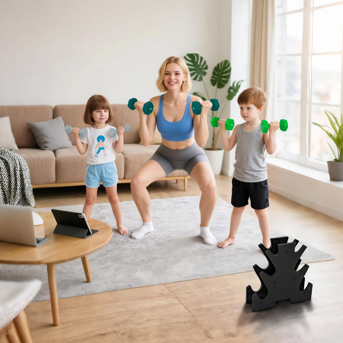 Hantelset mit Aufbewahrungsgestell, Set mit 6 Hanteln für Fitness-Training, 2 x 1kg, 2 x 3kg, 2 x 5kg – Produktabbildung 2