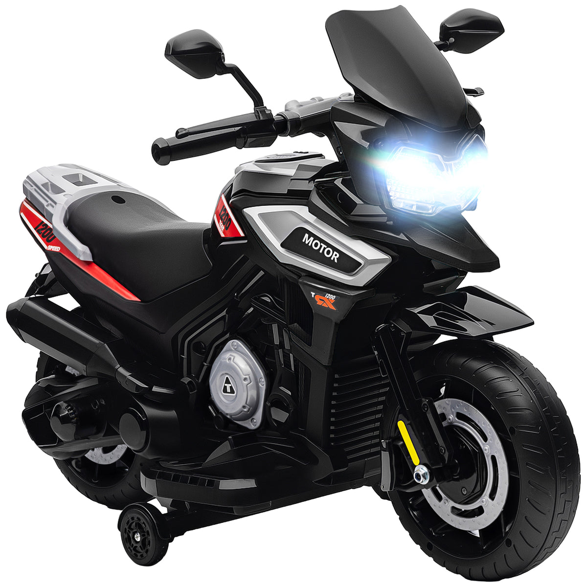 Elektro-Motorrad für Kinder von 18-36 Monaten, Aufsitz-Fahrzeug, Hilfsräder, Lichter, Musik, Kunststoff