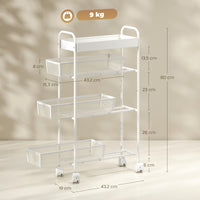HOMCOM Küchenwagen aus Metall, 3 Körbe, schmales Design, 4 Räder, für Küche, Wohnzimmer, Badezimmer – Produktabbildung 3