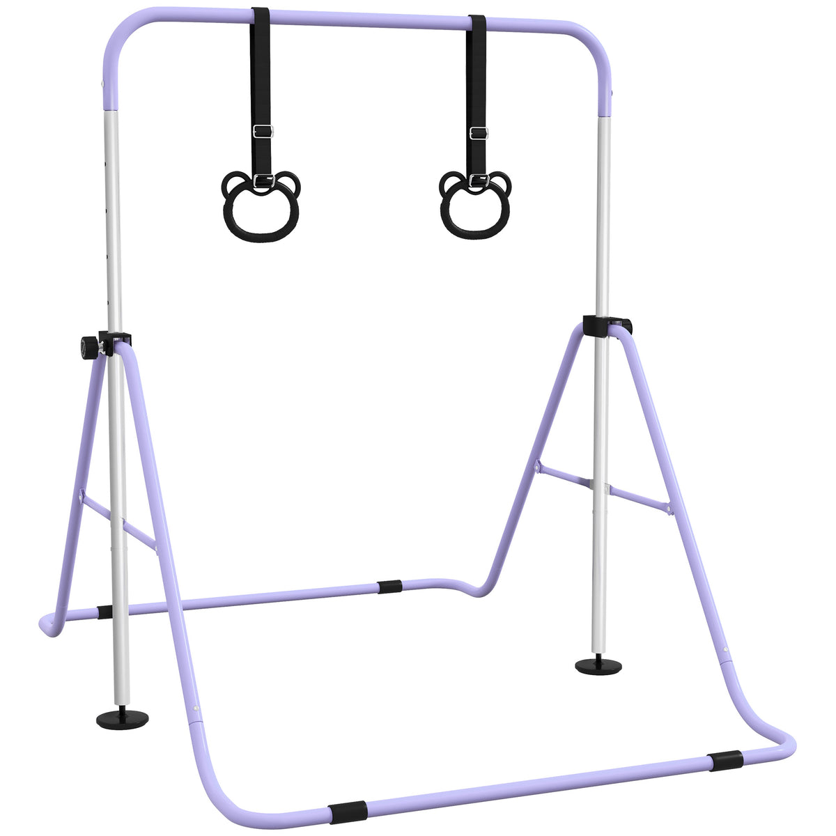 HOMCOM Kinder-Turnbarren mit Ringen, höhenverstellbar, klappbar, rutschfest, Stahlrahmen, 148x105x88-128 cm