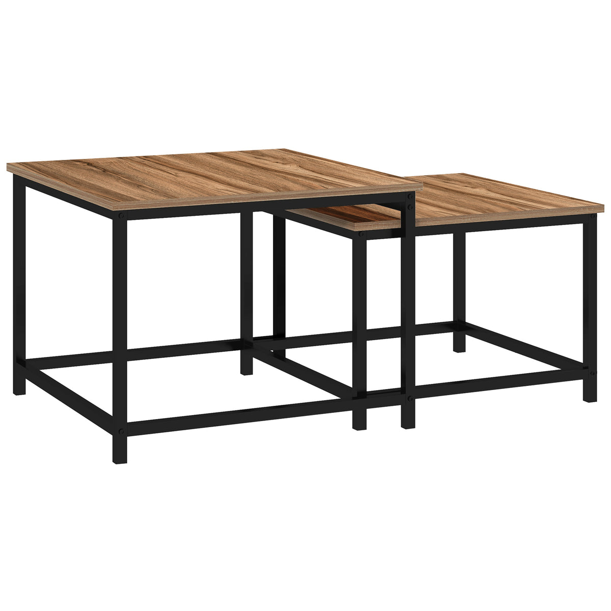 HOMCOM Satztisch-Set aus 2 Beistelltischen, Industrial Design, schwarzer Stahlrahmen, Tischplatte in
