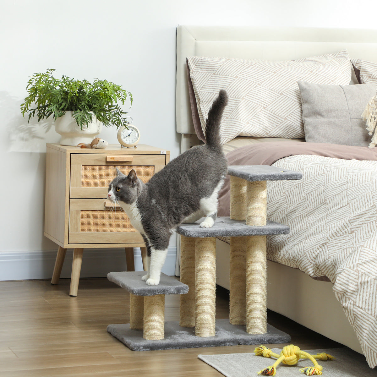 PawHut Hundetreppe 3 Stufen 54 cm Hoch Haustiertreppe für Kleine Hunde Katzentreppe mit Sisal – Produktabbildung 2