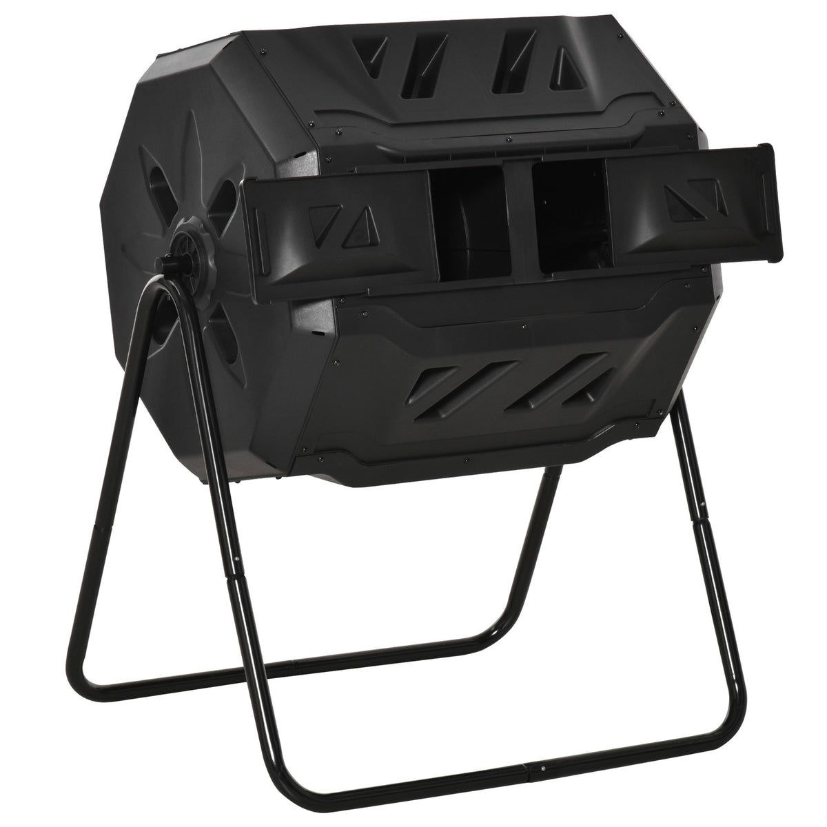 Outsunny Kompostbehälter mit 2 Behältern, 160 L Fassungsvermögen, drehbar, 71 cm x 65 cm x 96 cm, Schwarz