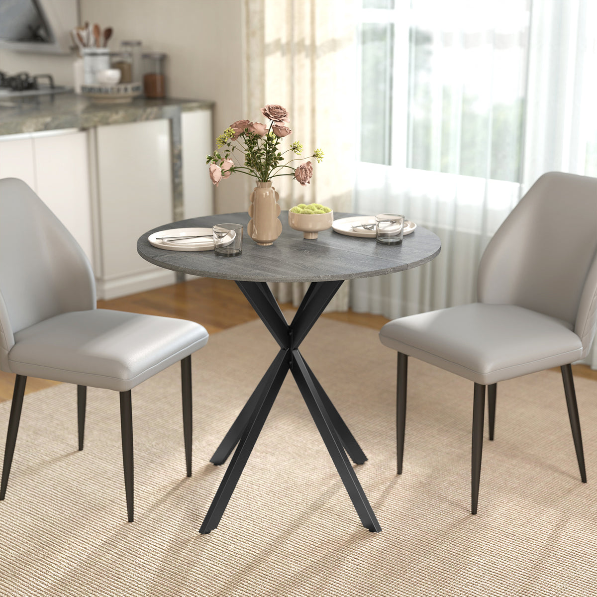 HOMCOM Runder Küchentisch, 80 cm, kompakte Tischplatte, Spanplatte, Metall, Grau – Produktabbildung 2