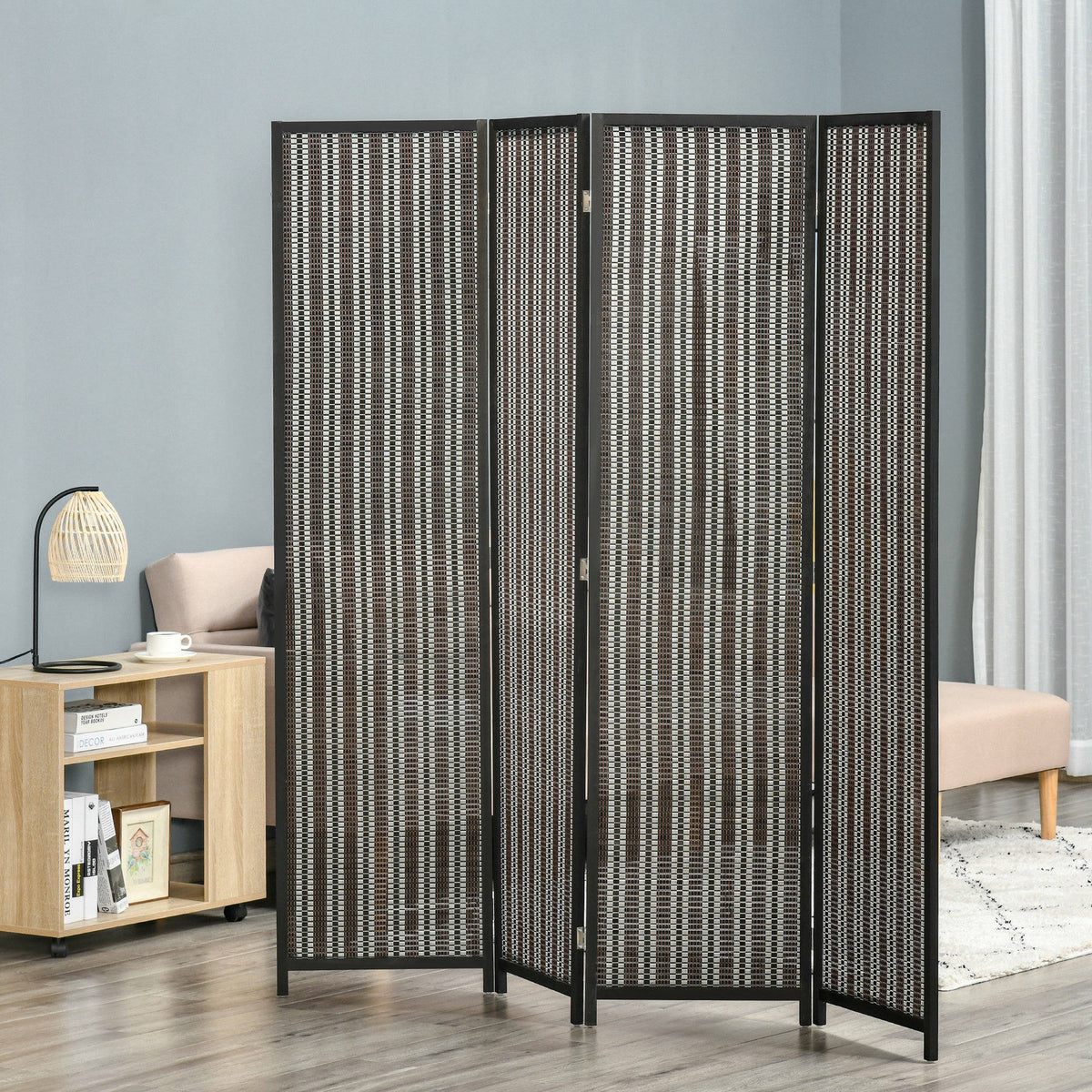 HOMCOM Raumteiler, faltbar, Kiefernholz/Bambus, 180 x 180 cm, Braun/Schwarz – Produktabbildung 2