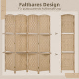 HOMCOM 4-teiliger Paravent, 160 x 170 cm, faltbare Trennwand mit 2 Regalen, Naturholz – Produktabbildung 4