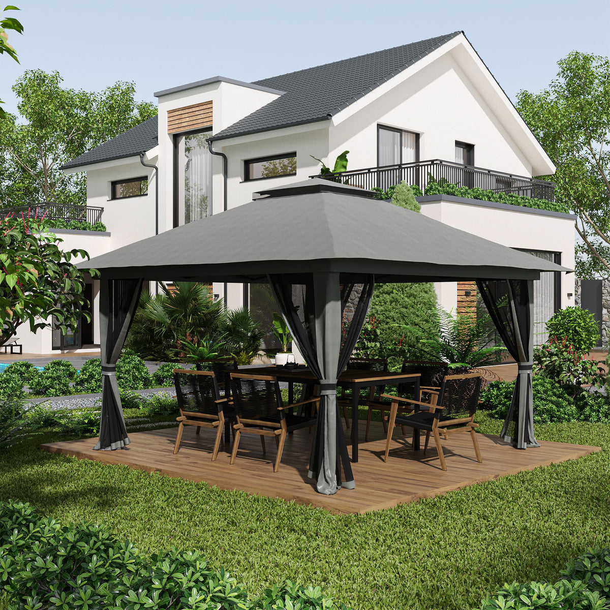 Outsunny Faltpavillon, höhenverstellbar, 4 Netzwände, Lüftungsdach, Tragetasche, Schnellaufbau – Produktabbildung 2