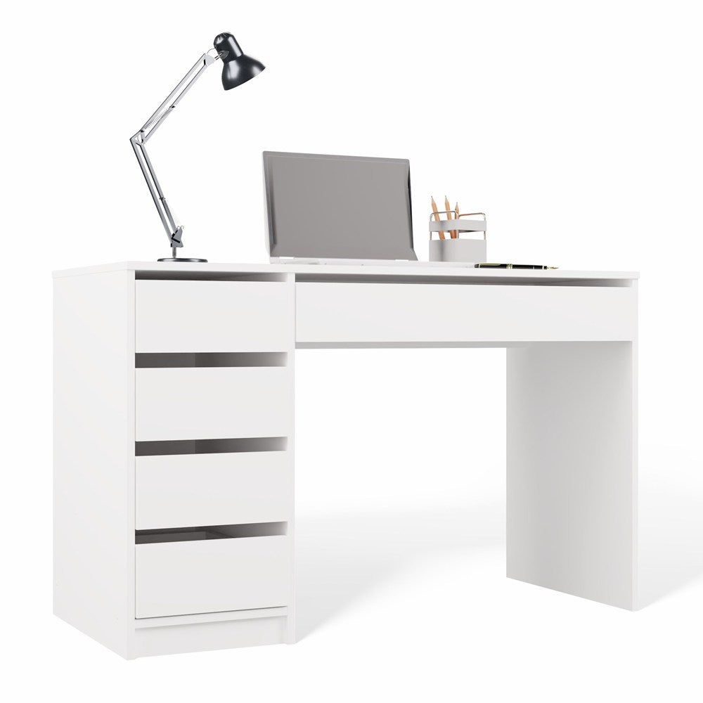Schreibtisch ARTO WEISS 120 CM 5 Schubladen Schrank Modern für Arbeit Zuhause Büro