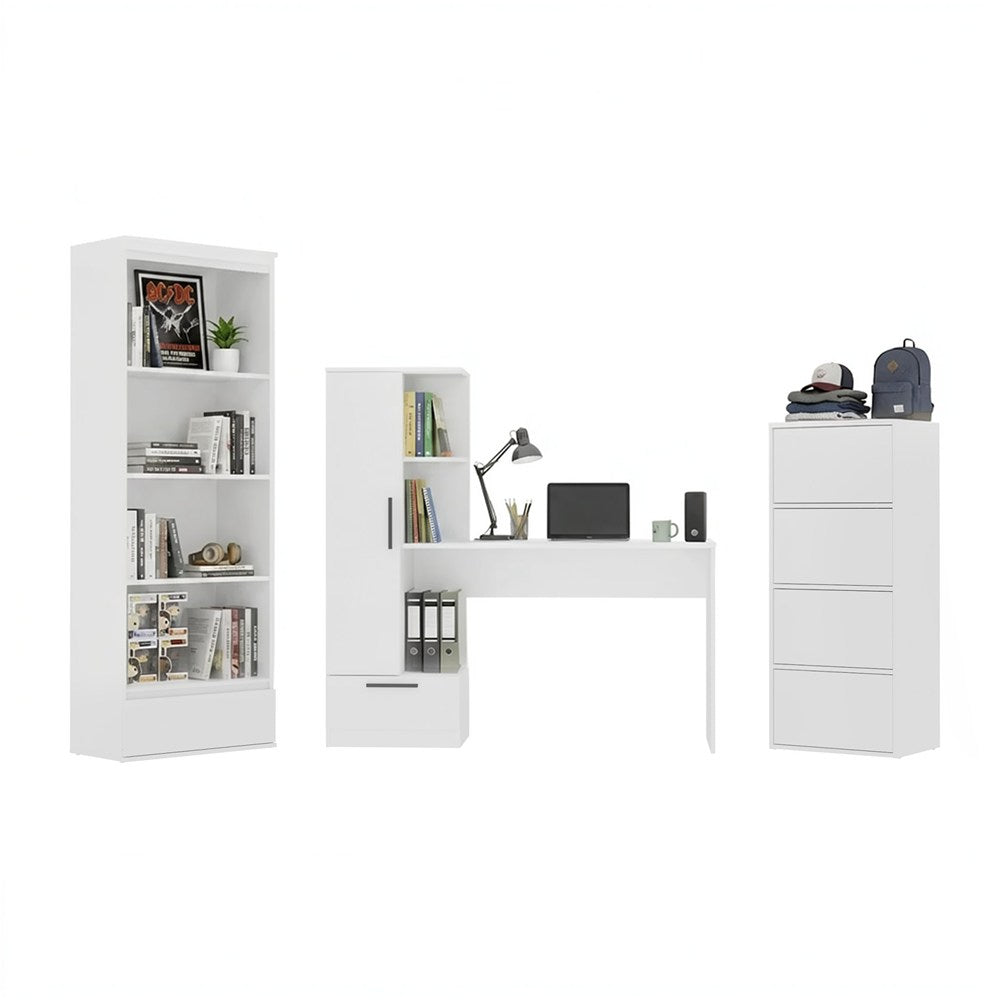 Möbelset Schreibtisch Cosmo + Kommode Alma + Regal Palermo WEISS fürs Zimmer