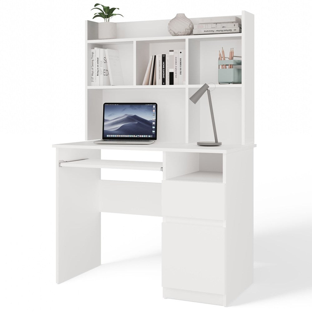 Schreibtisch PORTO Rechts mit Aufsatz Mattweiß Schublade Regale für Büro Zimmer