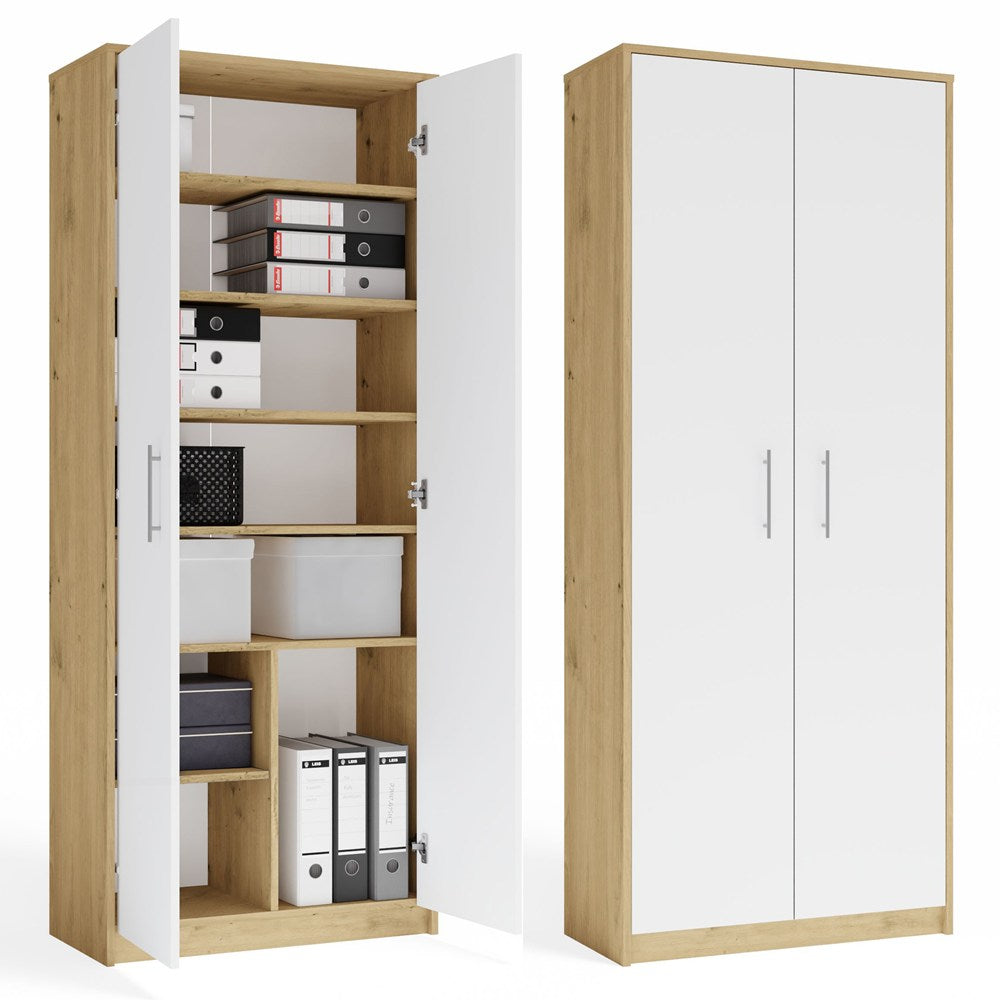 Büroregal OLIV 2D 2 Türen für Büro Arbeitszimmer Wohnzimmer EICHE ARTISAN WEISS